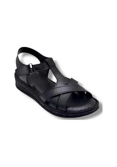 Caprito Sd011-26 Cilt Çapraz Bant Anatomik Dolgu Taban Kadın Sandalet Siyah