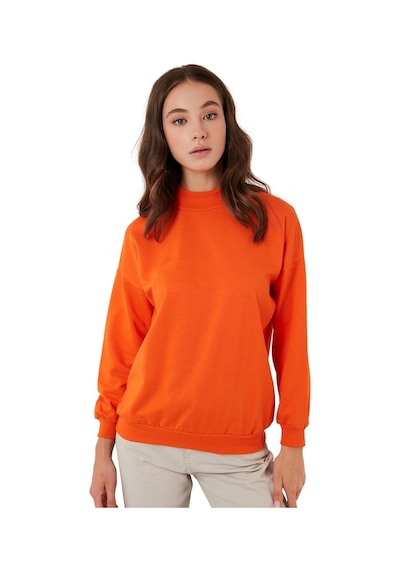 Lela Pamuklu Dik Yaka Basic Örme Bayan Sweat 5863323 Oranj
