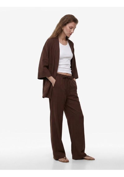 Koton Modal Kumaş Şal Yaka Cepli Uzun Kollu Kimono Ceket Kahverengi 6sak50042ew Kahve