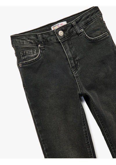 Koton Yüksek Bel Slim Fit Pamuklu İspanyol Paça Denim Pantolon Siyah 6wkg40044ad Siyah