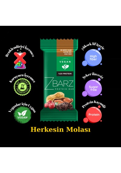 Zbarz Yer Fıstıklı Vegan Proteinli Meyve Barı 12  x 35 G