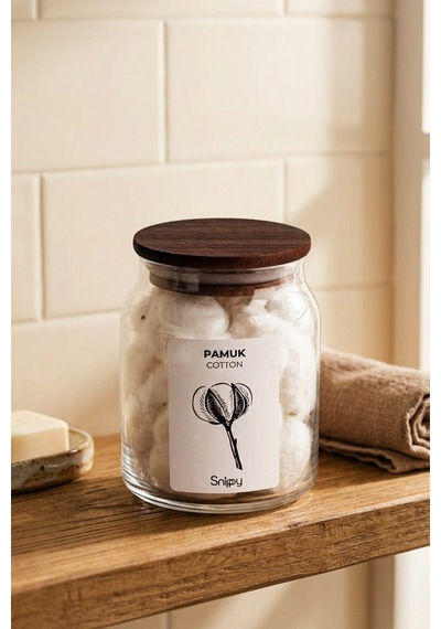 Velar - Bambu Standlı Vakum Bambu Kapaklı Etiketli Banyo Düzenleyici Cam Banyo Seti Banyo Organizeri Kahverengi