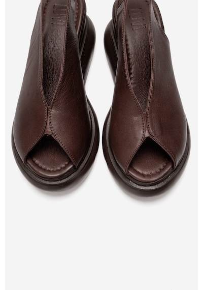 Luvishoes Sam Kahverengi Cilt Hakiki Deri Kadın Dolgu Topuk Sandalet Kahverengi