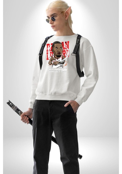 Basketbol Oyun Zamanı Unisex Beyaz Sweatshirt Beyaz