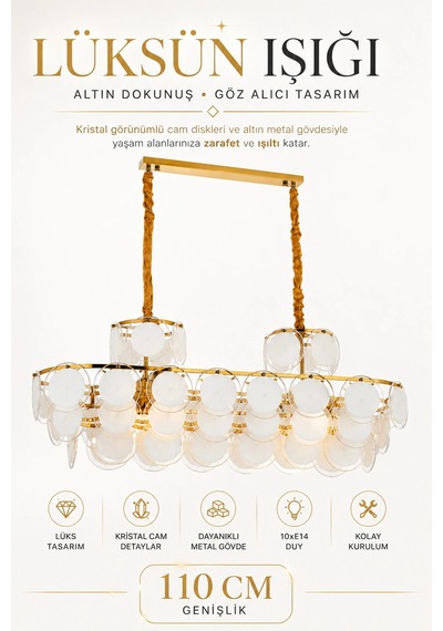 Modern Premium Lüksün Işıltısı Gold Dekoratif Modern Sarkıt Avize 10xe14