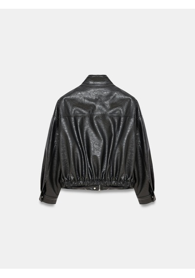 Dilvin 60836 Suni Deri Bomber Ceket Siyah