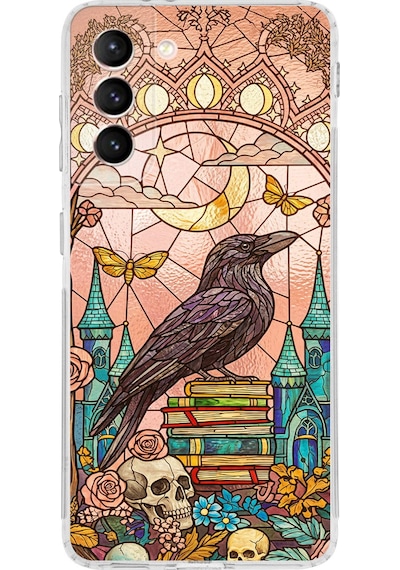 Printify Samsung Galaxy S21 Fe İle Uyumlu Vitray Bilge Kuzgun Tasarımlı Şeffaf Silikon Kılıf Şeffaf