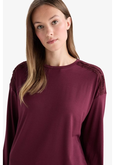 Defacto Regular Fit Bisiklet Yaka Uzun Kollu Tişört E9905ax25aubr115 Bordo