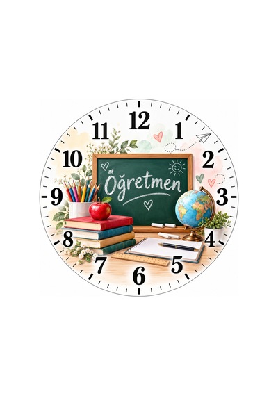 Öğretmen Temalı Duvar Saati 45 Cm Öğretmenler Günü Hediye Sınıf Okul Uv Baskı Sessiz Akar Mekanizma 972