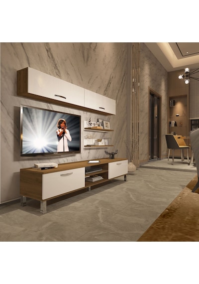 Decoraktiv Eko 5 Mdf Dvd Krom Ayaklı Tv Ünitesi Tv Sehpası Pera - Beyaz