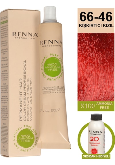 Renna Bitkisel Amonyaksız Saç Boyası 60 Ml 66-46 Kışkırtıcı Kızıl Oksidan Hediyeli
