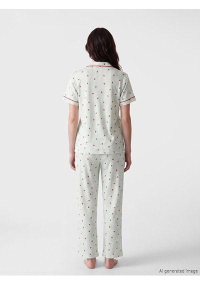 Lcw Dream Ekru Gömlek Yaka Çilek Baskılı Hamile Pijama Takımı