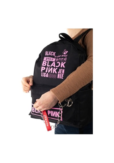 Shopiolog Black Pink Yazılı Logo Baskılı Zincirli Fermuarlı Piercingli Siya