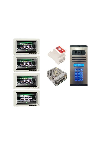 4 Daire Nts 2015-b 7'' Görüntülü Diafon Beyaz-8003 Tuş Takımlı Şifreli Zil Panelli Set