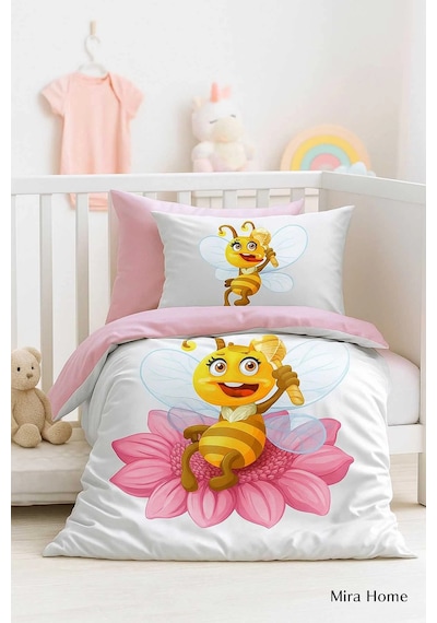 Yenidoğan Kız Bebek Nevresim Takımı %100 Pamuklu Lady Bee Çok Renkli