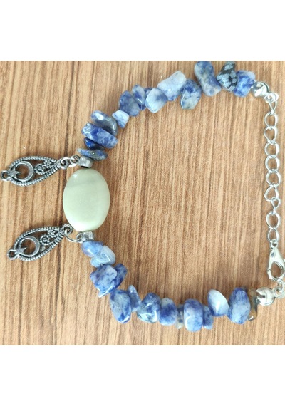 Lapis Lazuli & Aventurin Oval Taşlı El Yapımı Bileklik - 1737 Mor