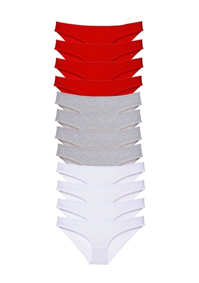 Royaleks 12 adet Süper Eko Set Likralı Kadın Slip Külot Kırmızı Gri Beyaz RYL-EKO11039 Çok Renkli