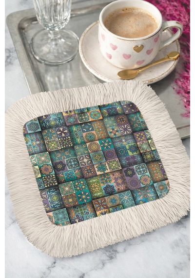 Mozaik Patchwork Püsküllü Sunum Peçetesi - Etnik Sofra Yeşil Mavi Bardak Altlığı Mendil Canlı Sisli Şampanya Mozaik Patchwork Püsküllü Sunum Peçetesi - Etnik Sofra Yeşil Mavi Bardak Altlığı Mendil Canlı Sisli Şampanya