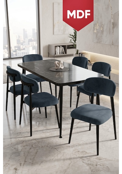 Runes Serisi Mdf Sabit 80x130 Siyah Mermer Desen Mutfak Masası Takımı 6 Sandalye Siyah Mermer - Antrasit Runes Serisi Mdf Sabit 80x130 Siyah Mermer Desen Mutfak Masası Takımı 6 Sandalye Siyah Mermer - Antrasit