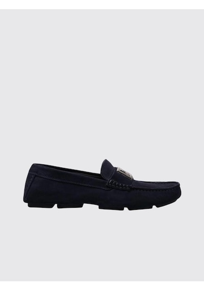 Dolce & Gabbana Blue Suede Moccasins With Metalic Dg Lacivert