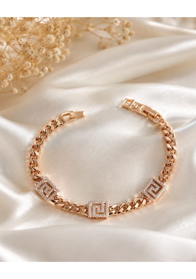 Xp Jewelry Taşlı Kare Labirent Bileklik Rose Gold Premium
