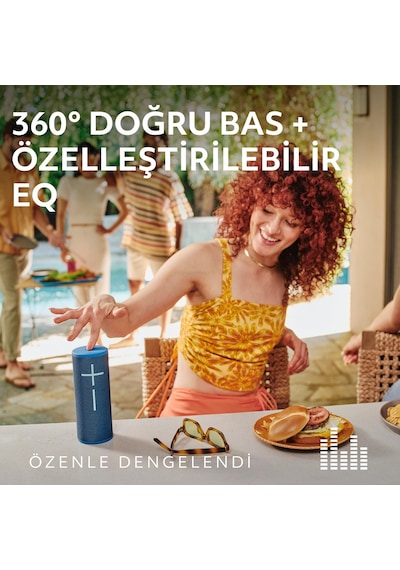 Ultimate Ears Boom 4 Taşınabilir Su Geçirmez Bluetooth Hoparlör, 360 Derece, 15 Saatlik Pil Ömürlü - Mavi