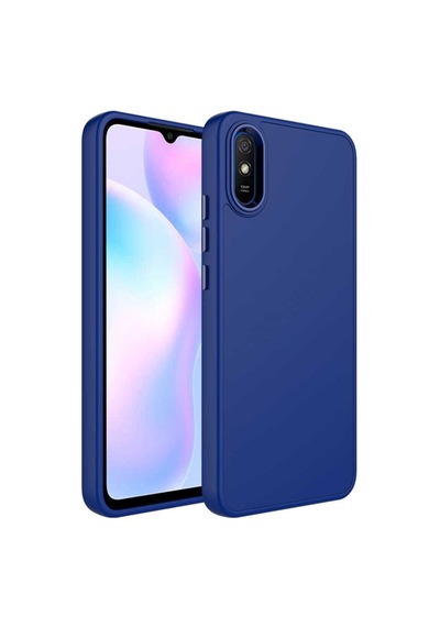 Xiaomi Redmi 9a Kılıf Metal Çerçeve Ve Buton Tasarımlı Silikon Zore Luna Kapak Lacivert