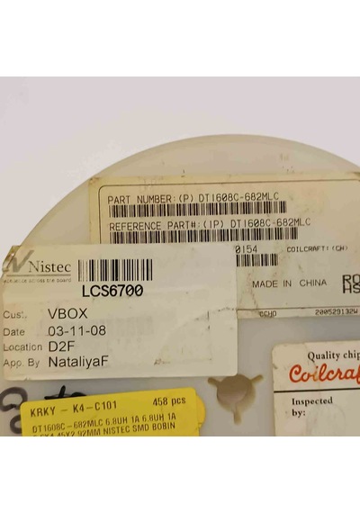 Dt1608c-682mlc 6.8uh 1a 6.8uh 1a 6.6x4.45x2.92mm Nistec Smd Bobin 8 Adet