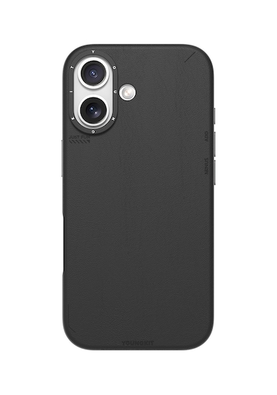 Apple Uyumlu iPhone 17 Kılıf M-safe Şarjlı Basit Mat Deri Desenli Youngkit Tech Fashion Serisi Kapak Siyah Siyah