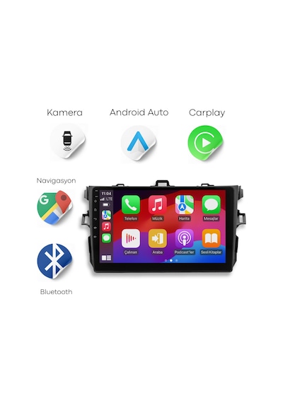 Toyota Corolla Android Multimedya Sistemi 2008-2012 4gb Ram, 64gb Hafıza, Bluetooth, Carplay & Android Auto Kamera  9"