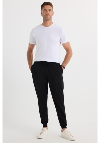 Tudors Erkek Regular Fit Klasik Kesim Beli Bağcıklı Jogger Cepli Lastikli Paça Siyah Eşofman Altı-40063 Siyah