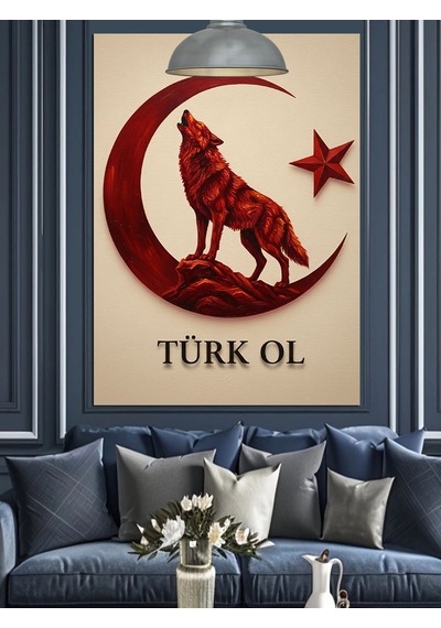 Türk Ol Ay Yıldız Kurt Dekoratif Kanvas - Mdf Ahşap Tablo