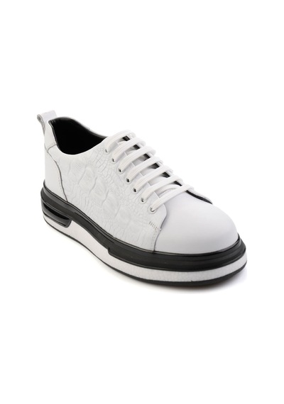 Bambi Beyaz Baskılı Hakiki Deri Erkek Sneaker E01811038003 Beyaz