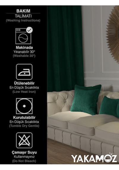 Zümrüt Yeşili Kırlent , Yastık Kılıfı Kadife Görünümlü Velvet Touch Serisi Zümrüt Yeşil