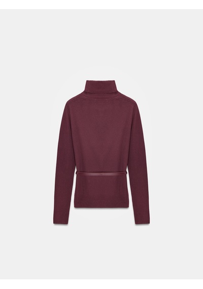 Dilvin 10861 Kaşmir Karışımlı Kemerli Kazak-bordo Bordo