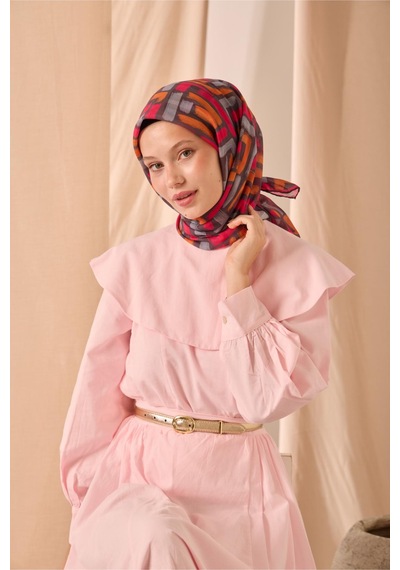 Silk Home Soft Eşarp 73096-04 Koyu Vizon, Fuşya, Gri, Turuncu