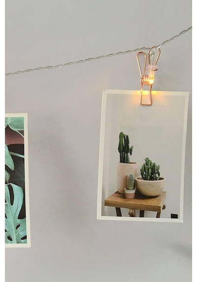 Bakır Renkli Led Işıklı Fotoğraf Asma Işık Süsleme Mandalları 10lu 2mt Bakır