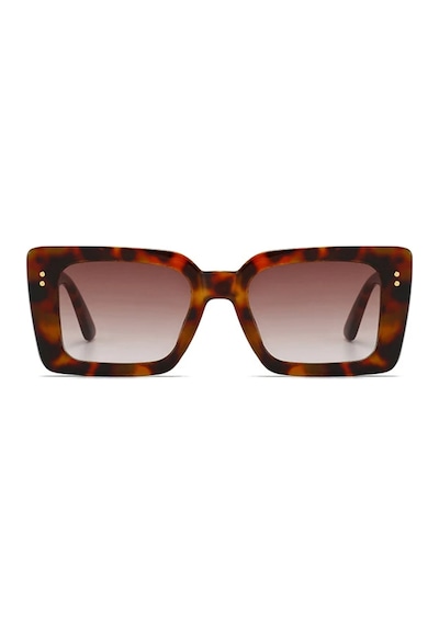 Zaveth Leopar Desenli Kemik Çerçeve Gold Detaylı Kare Vintage Retro Unisex Güneş Gözlüğü Çok Renkli