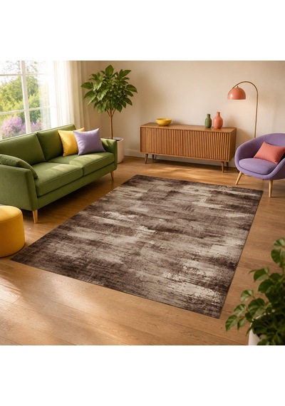 Kartela Halı Vintage Halı Kaymaz Taban Makinede Yıkanabilir Halı Kahverengi - 180 X 270 Cm