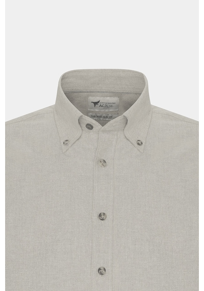 Erkek Bej Slim Fit Dar Kesim Düğmeli Yaka Pamuklu Oxford Gömlek Bej