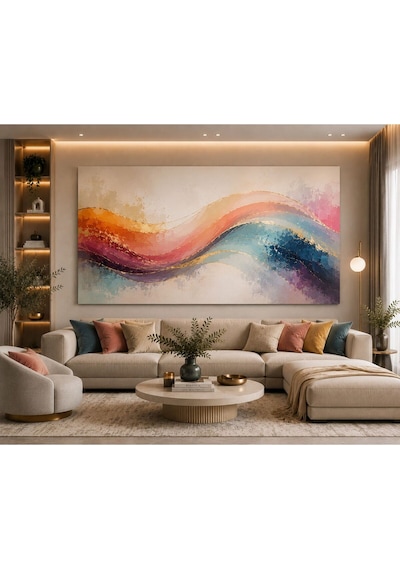 Renk Senfonisi Soyut Kanvas Tablo Turuncu, Mavi, Mor Ve Pembe Tonlarda Modern Premium Duvar Dekorasyonu Salon, Ofis, Çalışma Odası Ve Genç Yaşam Alanları İçin Enerjik Tasarım