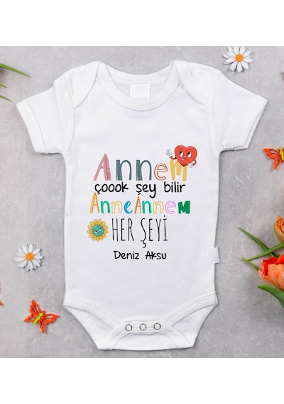 Bk Gift Bk Kids İsimli Annem Çok Şeyi Bilir Tasarımlı Bebek Body Zıbın - Model 1 0-3 Ay Sarı