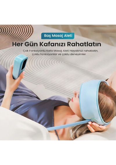 Glr Jkq-567 Yoğurma Ve Titreşimli Kafa Masaj Aleti - 3 Modlu Hava Yastıklı Baş Masaj Bandı - Mavi
