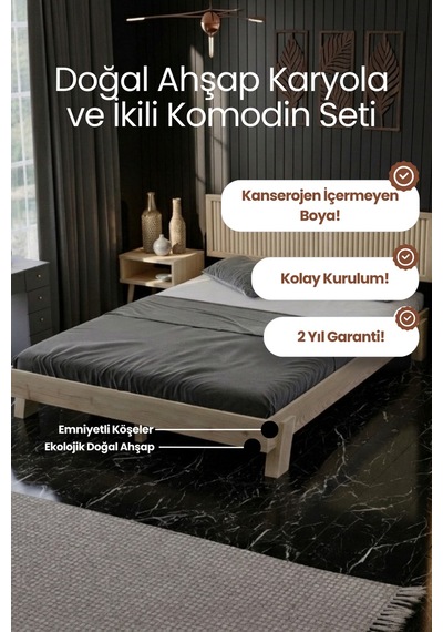 Ebruli Model Dikey Başlıklı Masif Ahşap Karyola Ve 2 Adet Komodin Kolay Kurulum Fırınlanmış İthal Sibirya Çamı 90x190 Yatak Uyumlu 2 Adet Komodin Ebruli Model Dikey Başlıklı Masif Ahşap Karyola Ve 2 Adet Komodin Kolay Kurulum Fırınlanmış İthal Sibirya Çamı 90x190 Yatak Uyumlu 2 Adet Komodin