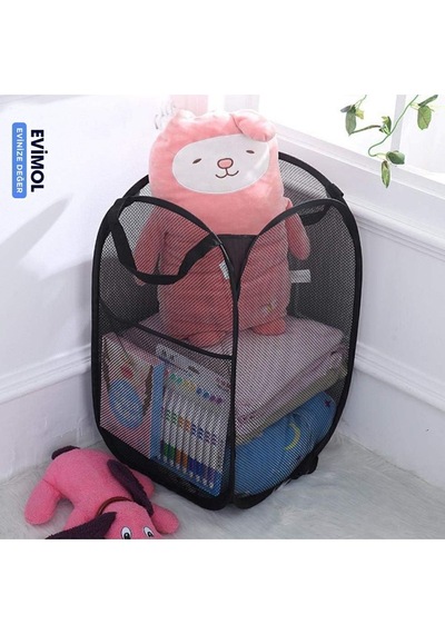 Çamaşır Sepeti & Oyuncak Filesi Orta Boy 40 40 70 Cm Plastik Siyah 70 X 40 Tr Diğer