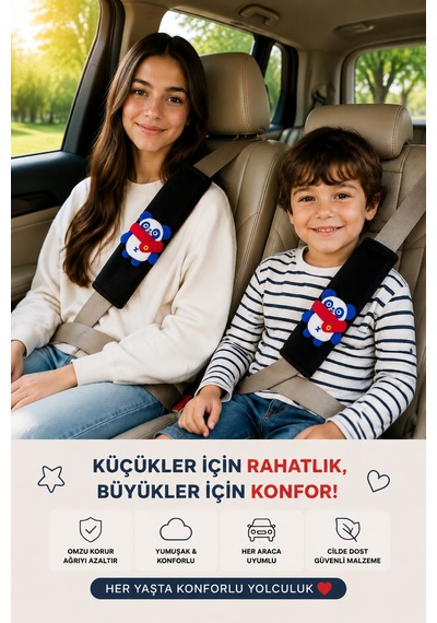 Panda Siyah Emniyet Kemeri Aksesuarı - Emniyet Kemeri Kılıfı-araç Emniyet Kemeri Omuz Koruyucu 1 Adet
