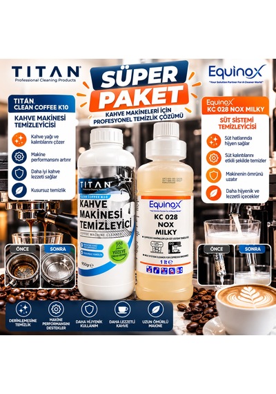 Tıtan Clean Coffee K10 + Equinox Kc 028 Nox Mılky Profesyonel Kahve Makinesi Temizlik Seti