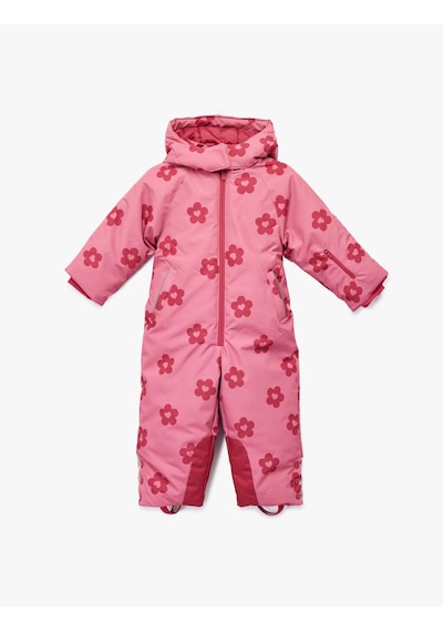 Koton Uzun Kollu Çiçekli Fermuarlı Kapşonlu Kar Tulumu Pembe Desenli 6wmg00013aw Pembe