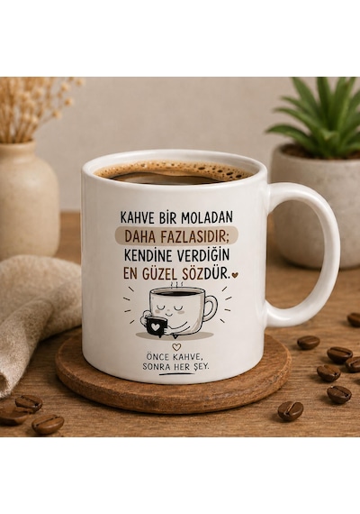 Kişiye Özel Tasarım Baskılı Kahve Kupa-bardağı Bej - Beyaz