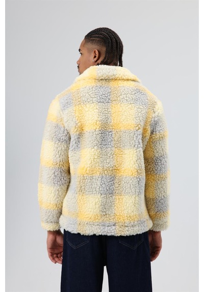 Vamos Oversize Peluş Ekose Ceket Sarı